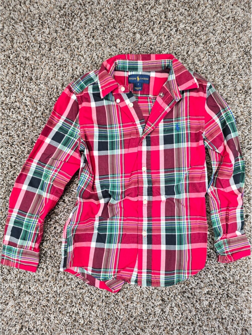 Ralph Lauren Boys Sz 7 Long Sleeve Button Up Dress Shirt Red Plaid